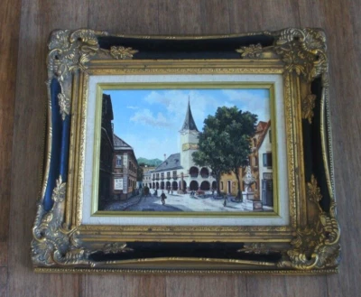 Pintura enmarcada escena de ciudad europea firmada por HENRY RAMIREZ, artista listado original Foto 1 de 4