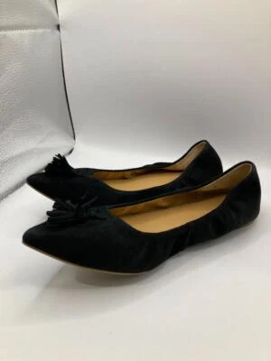 Mocasín plano elástico J Crew J7003 nuevo en caja talla 6,5 negro gamuza borla sin cordones ballet Foto 1 de 4