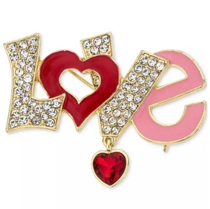 HOLIDAY LANE Gold-Tone Crystal Heart Love Pin - Picture 1 of 2