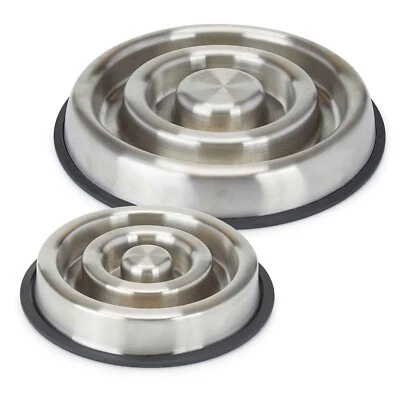 MPP Stainless Steel Heavy Duty Slow Feeder Dog Bowls Anti Slip 2 Sizes Available