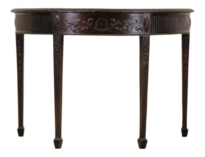 Antigua mesa consola Demi-Lune de caoba tallada a mano  Foto 1 de 4