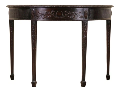 Antique Hand Carved Mahogany Demi-Lune Console Table Cover