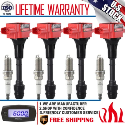 Paquete de 4 bobinas de encendido y bujías de iridio para Nissan Sentra 2002-2008 2,5 L UF350 Foto 1 de 4