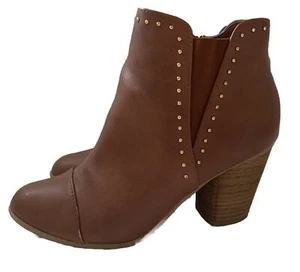 Lauren Conrad Ankle Boots Women’s Size 10 Dress Booties Stacked Heels Cognac - Picture 1 of 8