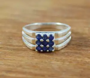 Men's 2.5Ct Natural Blue Sapphire Statement Ring 14K White Gold Plated Silver - Picture 1 of 8