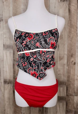 Black Paisley Bandana Scarf Red Bikini Bottom 2pc Swimsuit sz Large - Image 1 of 4