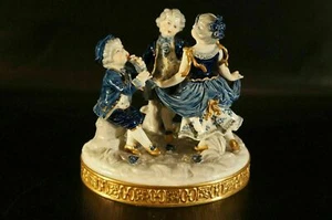 Dresden VOLKSTEDT Antique Porcelain Figurine Two Mens Dancing With One Woman. - Picture 1 of 11