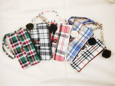 Moda Lindo Bolso sin asas Cartera de tela a cuadros con cremallera bola de piel sintética para damas niñas  Foto 1 de 4