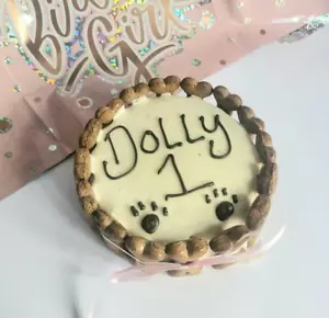 More details for dog birthday cake any name peanut butter treat puppy food gift party white