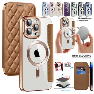 Fr iPhone 15 14 13 12 Pro Max Luxury RFID Blocking Card Leather Folio Phone Case - Picture 1 of 19