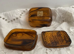 Vtg Bar Soap Box Plastic Case Bakelite Celluloid Tortoise Amber Brown Container - Picture 1 of 8