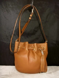 MICHAEL KORS BEDFORD TASSEL SADDLE TAN LEATHER SMALL SLING BAG AQ-1204 FREE SHIP - Picture 1 of 8