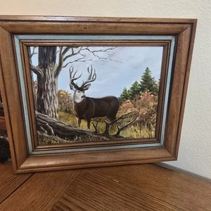 Buck in piedi nel bosco dipinto ad olio di Janice Huse 1983 - Foto 1 di 11