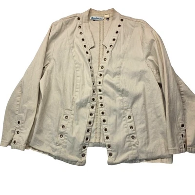 Vintage Denim24/7 Cream Linen Blend Eyelet Jacket Blazer Womens 24W - Image 1 of 4