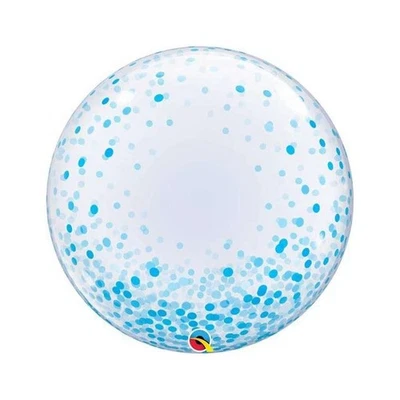 Palloncino BUBBLES con pois blu celeste - Pallone tondo Trasparente 61cm - Immagine 1 di 2