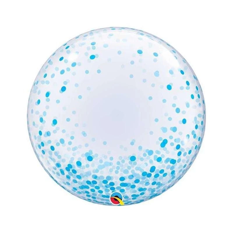 Palloncino BUBBLES con pois blu celeste - Pallone tondo Trasparente 61cm - Immagine 1 di 2