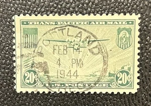 U.S Airmail: 1937 Set of 1 SC# C 21 Used "Portland dated Cancel" ID#08-02063 - Picture 1 of 2