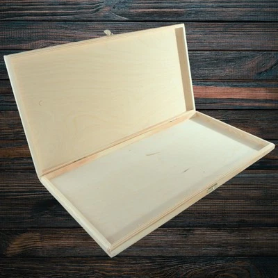 Large Shallow Wooden Box with Clasp Documents Brushes Crafts Art 47x24.5x3 cm - Image 1 of 4