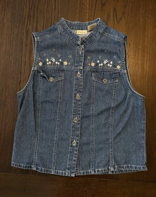 Chaleco Vaquero Bordado Floral Abotonado Algodón Grande Cottagecore Foto 1 de 4