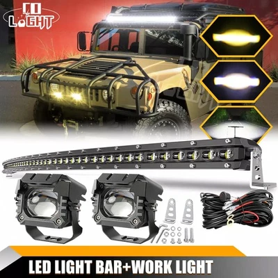 Combo de techo barra de luz LED curva de 50" + cápsulas de 4" para Hummer H1 H2 H3 Humvee AM General Foto 1 de 4