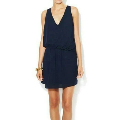 Vestido Elizabeth James Para Mujer 00 Tiana Seda Azul Marino Mini Sobrepelliz Drapeado Cuello VNeeck Foto 1 de 4