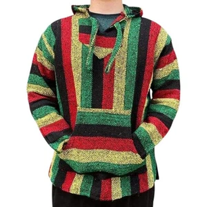 New Mexican Poncho Baja Hoodie Surfer Drug Rug Pullover Made in Mex Unisex Rasta - Picture 1 of 3
