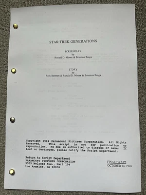 Star Trek Generations Film Script. William Shatner, Patrick Stewart. - Image 1 of 2