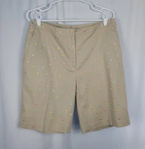 EP Pro Women's Bermuda Golf Shorts Size 12 Beige Khaki with Pastel Polka Dots - Picture 1 of 14