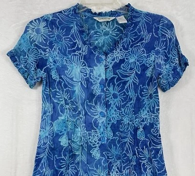 Orvis Midi Dress Small Blue Tropical Long Floral Print Short Sleeve Womens - Image 1 of 4