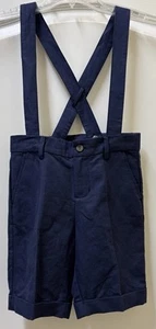 Janie and Jack Navy Blue Shortall Suspenders Shorts Linen Cotton Boys Size 7 EUC - Picture 1 of 7