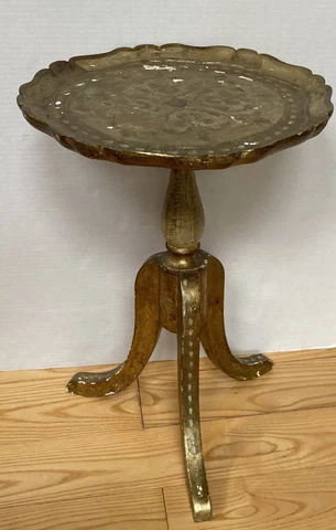 FLORENTINE TABLE: Gold Piecrust Tripod, Stamped Wood Decor ~ITALY~Baroque Chic Cover