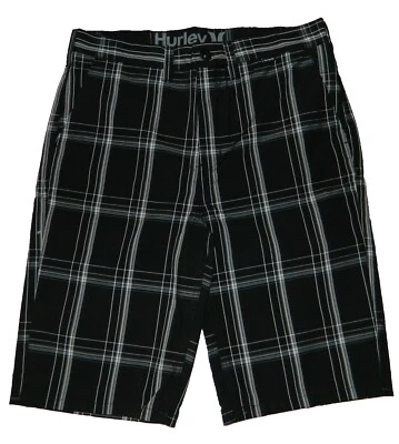 Hurley Boys Puerto Rico Walk Short Casual Black Plaid Size 16 18 20 Runs Small! - Image 1 of 4