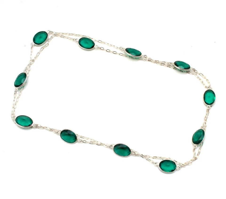 Mint Tourmaline Gemstone Handmade 925 Sterling Silver Jewelry Necklace Sz 36" - Image 1 of 1