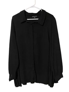 Adrianna Papell Blouse Women’s 2X Black Back Pleat Semi-sheer Button Up Top - Picture 1 of 18