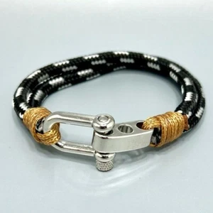 LA Rocks Men’s Nylon & Silver Plate Horsebit Bracelet - Picture 1 of 6