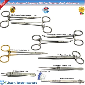 Basic General Surgery Veterinary Dissection Stitch up Kit Scissor Forceps Set CE - Picture 1 of 12