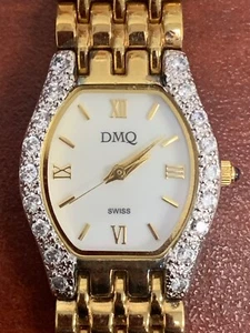 Ladies "DMQ" Faux Diamond Accented Gold Tone Watch With New Battery Swiss MVMT - Picture 1 of 6