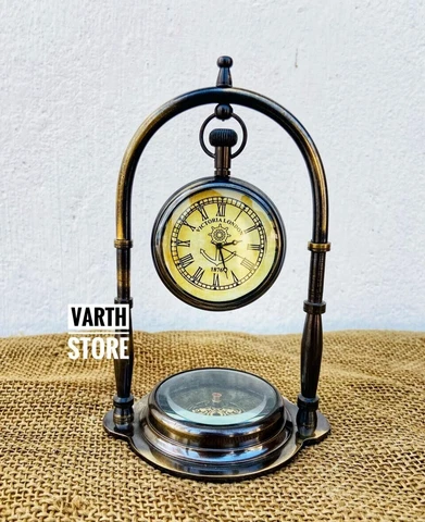 Maritime Brass Antique Desk Clock With Compass Home Decor Nautical Watch Cover