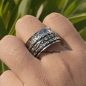 Solid 925 Sterling Silver Spinner Ring Meditation Handmade Beautiful Ring RJ212 - Picture 1 of 3
