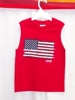 American Flag Muscle SHIRT Sleeveless RED Boys XS 3-4 New USA Patriot NWT - Image 1 of 2