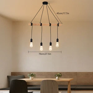Rustic Farmhouse Wood Ceiling Light 4-Light Pendant Lamp Modern Home Chandelier - Picture 1 of 14
