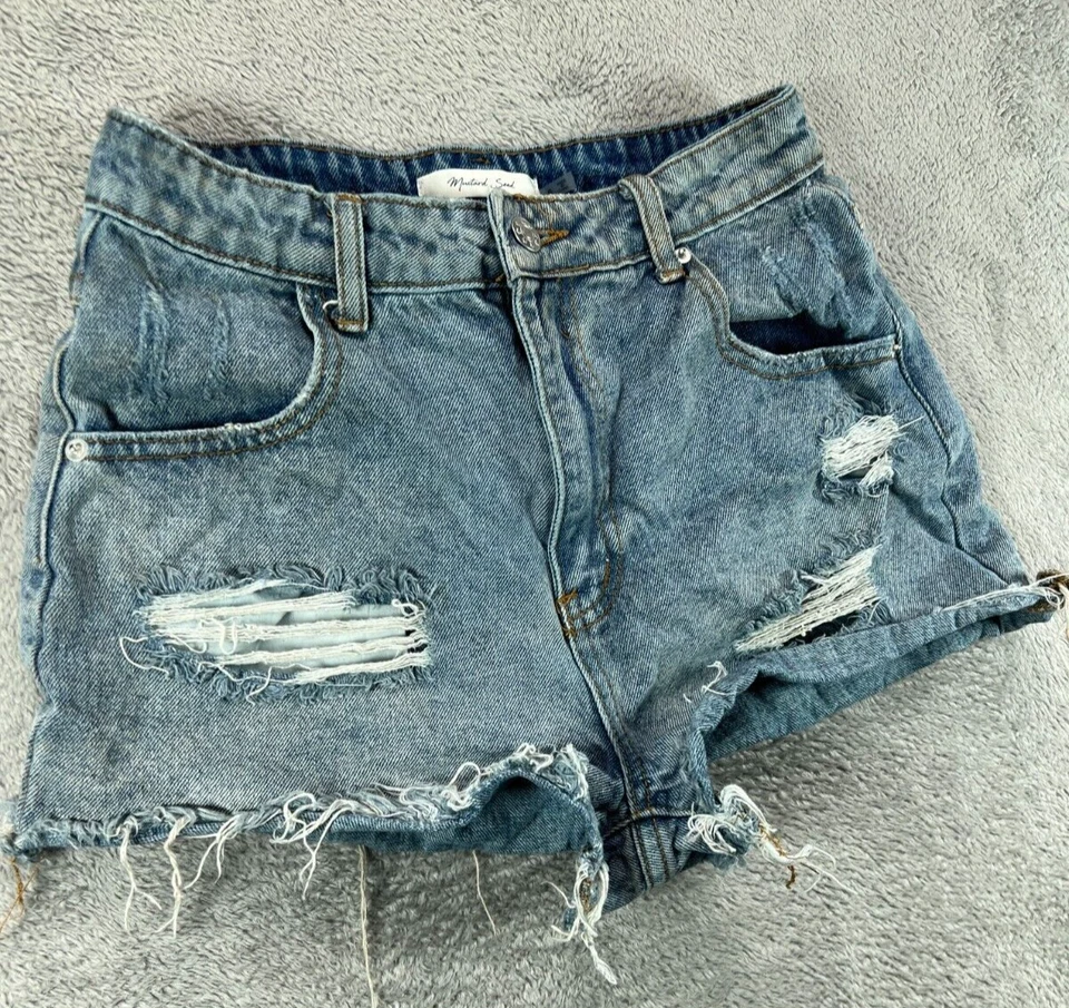 Mustard Seed Womens Small 27 Denim Shorts Blue Jean Cut Off Distressed Hi Rise - Image 1 of 4