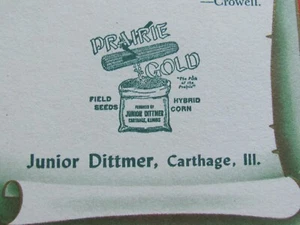 1953 JUNIOR DITTMER CARTHAGE IL PRARIE GOLD HYBRID CORN FARM SEED INK BLOTTER - Picture 1 of 4