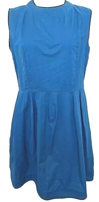 Marni blue sheath Sleeveless pleated, Black Leather Trimming day dress Size 42 S - Image 1 of 4