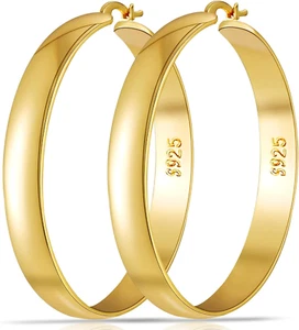 8Mm Thick 925 Sterling Silver Hoops Earrings for Women 14K Real Gold Large Hoop - Picture 1 of 9