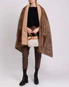 PVP €1779 BURBERRY chal de piel sintética/encubrimiento forro de cachemir bolsillos de cuero - Imagen 1 de 12