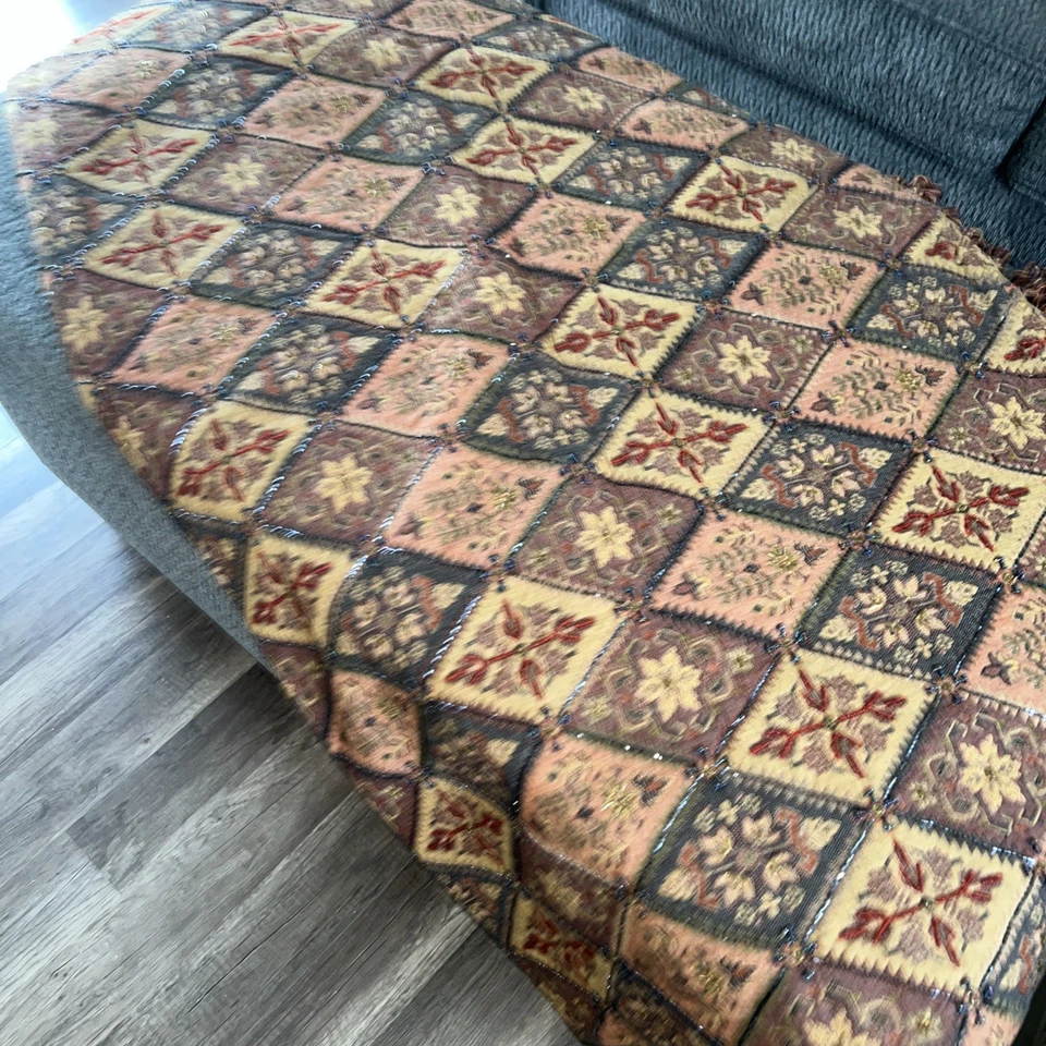 Tapiz vintage Pier One con cuentas patrón de diamantes 50"X60" Boho (D2) Foto 1 de 4