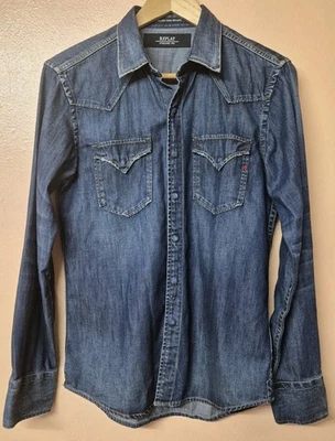 Replay Denim Shirt Blue Western Style Snap Close Vintage Style New Size Small - Image 1 of 4