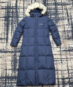 Vintage Baby Bear Y2K NYC Puffer Goose Down Trenchcoat Parka Damen S Kunstfell Kapuze - Bild 1 von 16