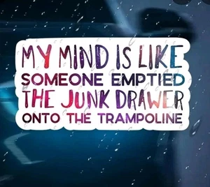 Funny Sticker Decal Mind Is Like Someone Emptied The Junk Drawer On Trampoline  - Picture 1 of 3